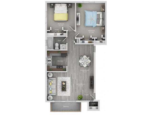 2 bedroom 1 bath floor plan