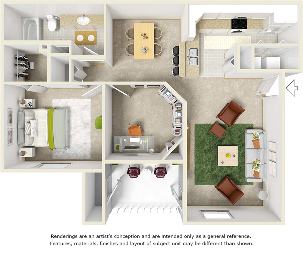 Cypress 2 bedrooms 1 bathroom floor plan