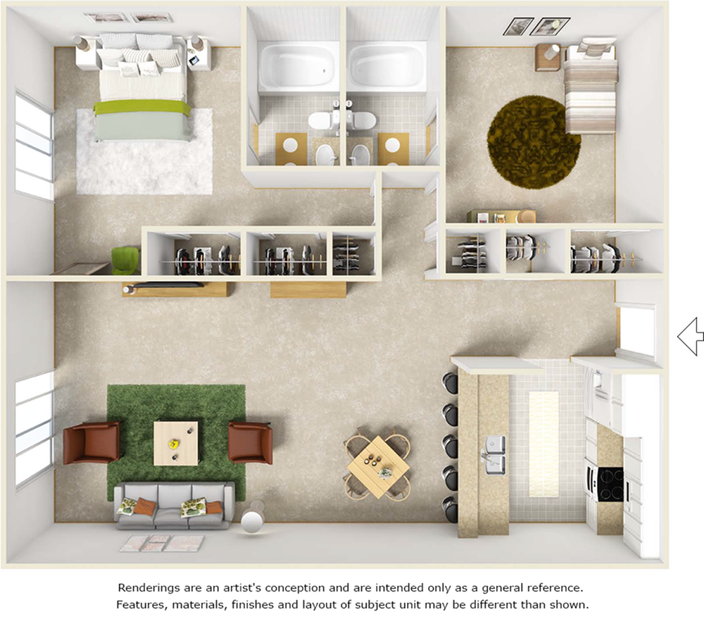 Premium Bluegill With Wood Style Flooring 2 Bed Apartment