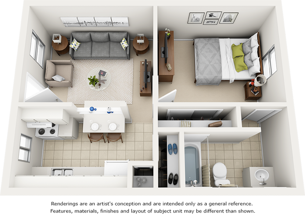 Oasis 1 bedroom 1 bathroom floor plan with enhanced finishes
