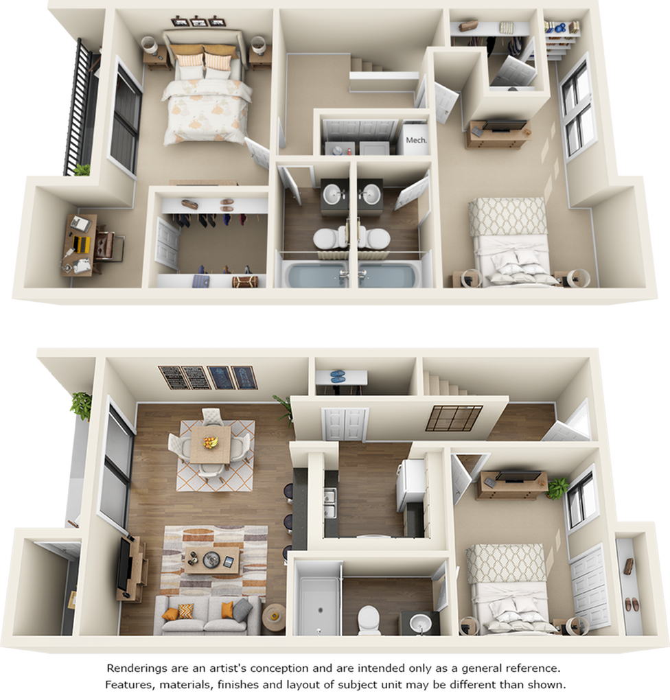 Cypress 3 bedrooms 3 bathrooms floor plan with double balcony