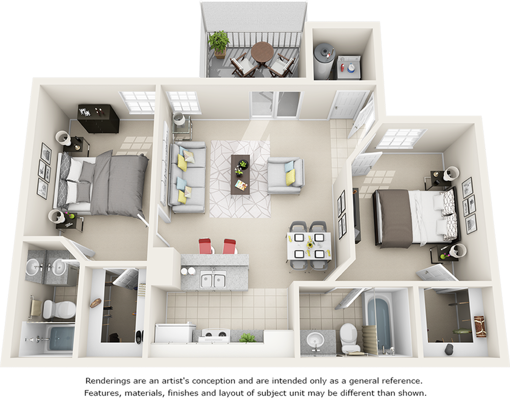 Vaulted Boxwood 2 bedrooms 2 bathrooms floor plan with premium finishes
