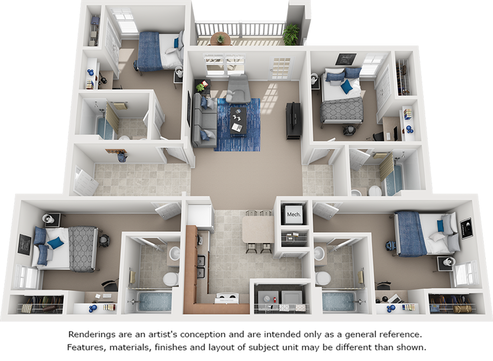 Diamond floor plan with 4 bedrooms and 4 bathrooms