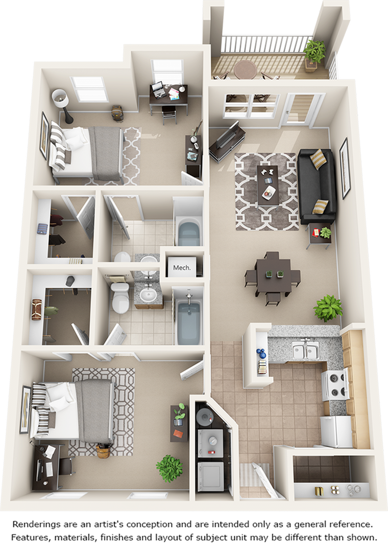Waterton 2 bedrooms 2 bathrooms floor plan