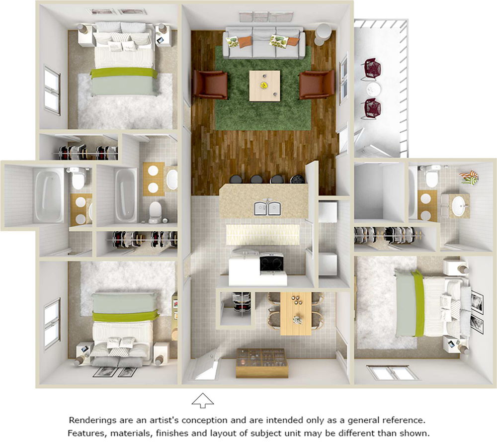 Apache deluxe 3 bedrooms 3 bathrooms floor plan