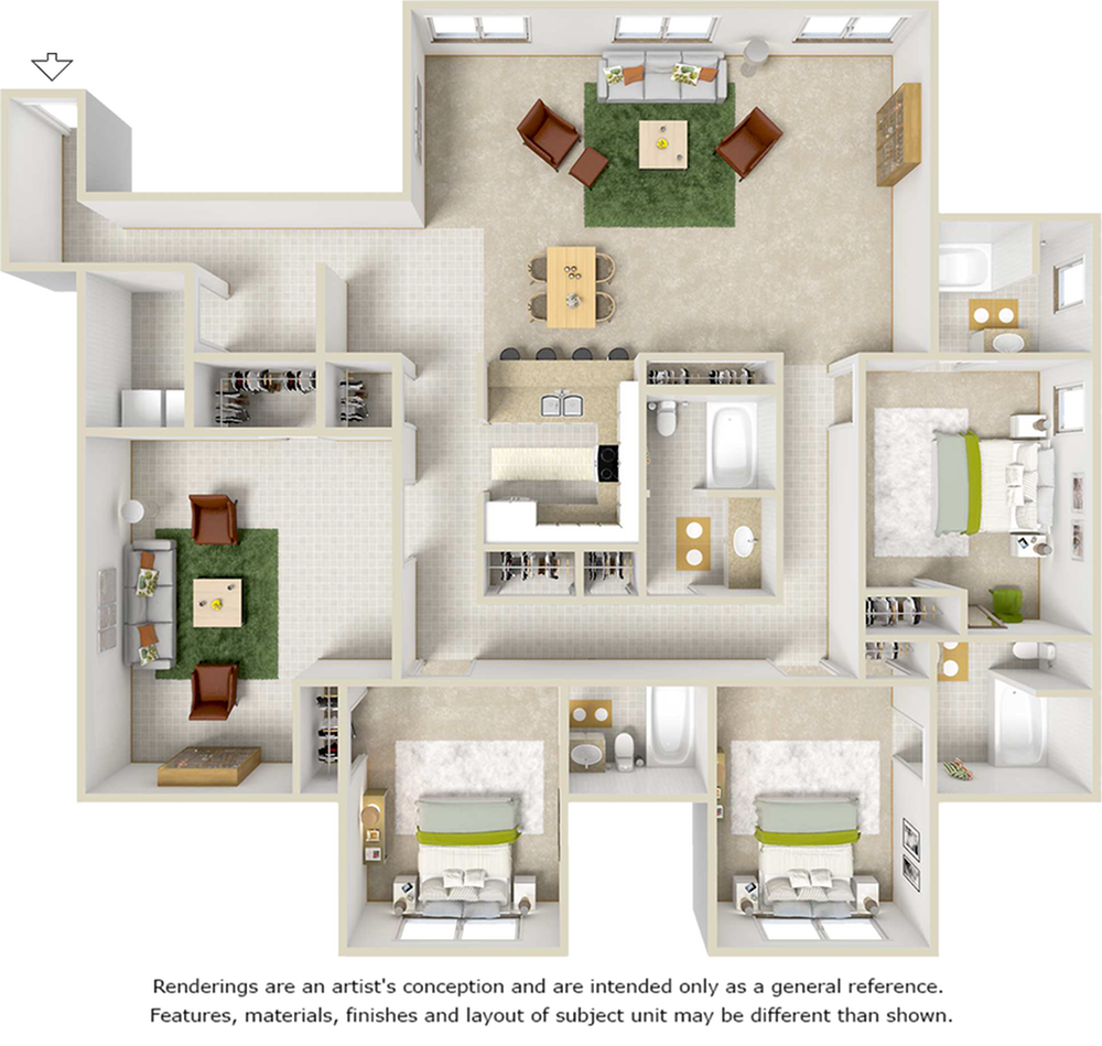 Penthouse 3 bedrooms 4 bathrooms floor plan