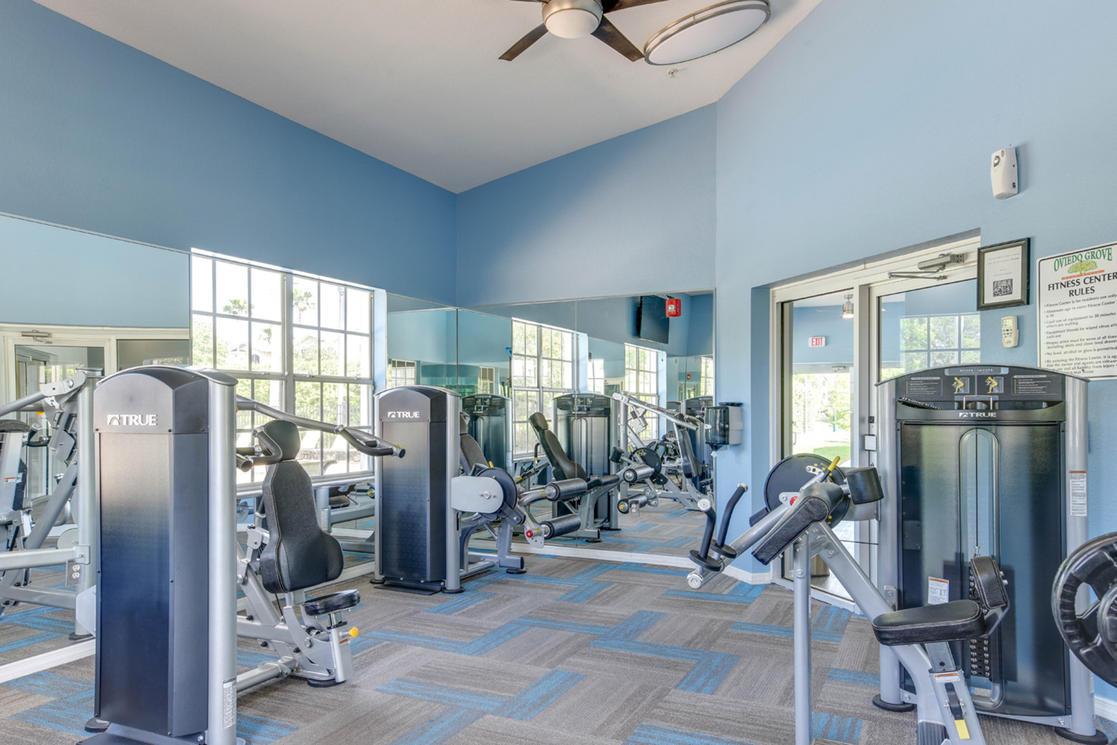 24-hour fitness center with cardio and weights