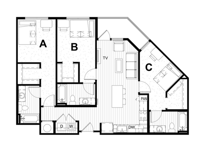 i3x3i Balcony 3 Bed Apartment Latitude at Kent Student 