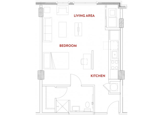 1 Bed Bath Apartment In Ann Arbor Mi Foundry Lofts All Floor Plansa1 Studio