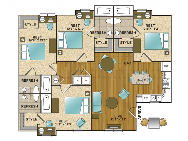 4 Bed 4 Bath Apartment In Charlotte Nc Arcadia Student Living