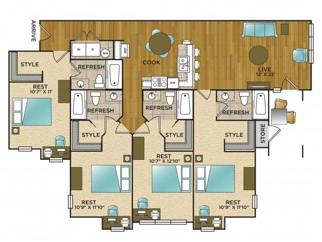 4 Bed 4 Bath Apartment In Charlotte Nc Arcadia Student Living