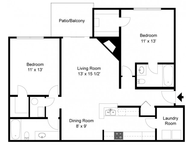 2 Bedrooms / 2 Bathrooms / 1000 Sq. Ft. 2 Bed Apartment