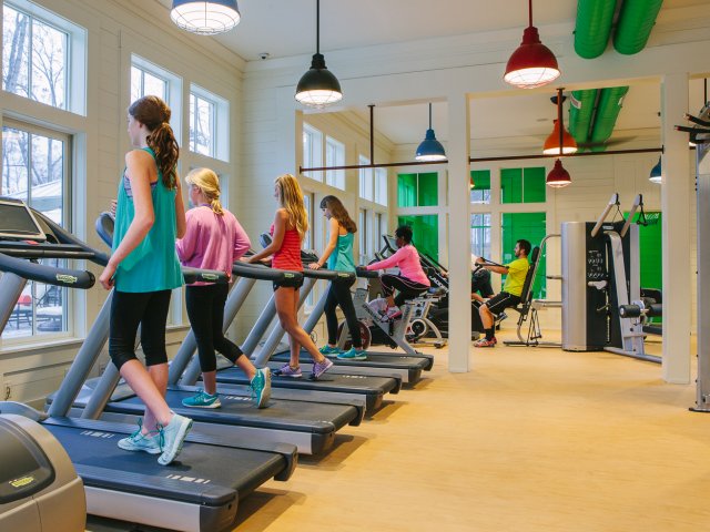 Swallowtail Flats at Old Town: Fitness Center, Large Windows, People using treadmills and weight machines