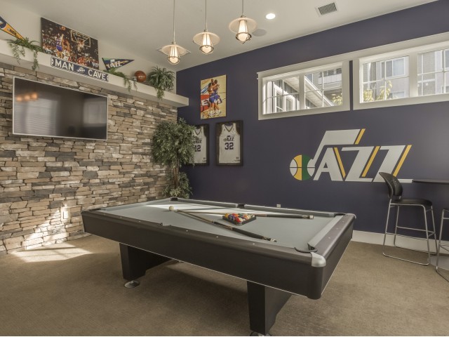 Game room with billiards table, flat screen TV, and 2 man table