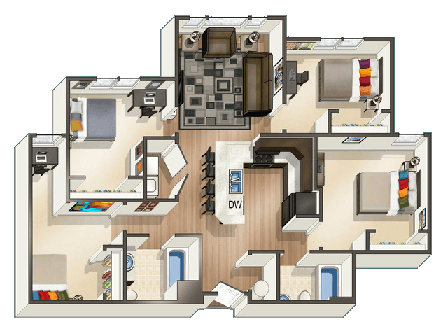 Studio - 4 Bed Apartments | River Edge Studio - 4 Bed Apartments | River Edge