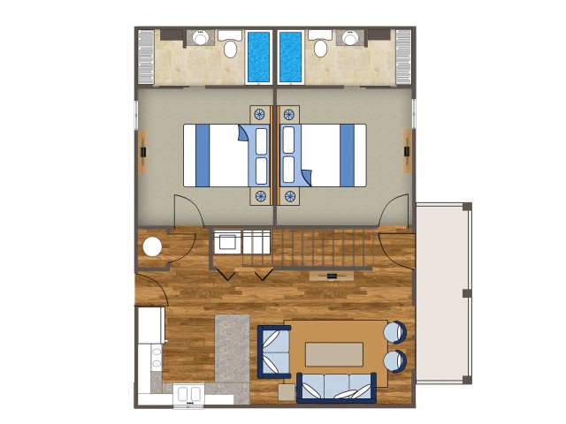 This is a beautiful 4 bedroom layout with each room having its own private bathroom. Floorplans could vary slightly for each house.