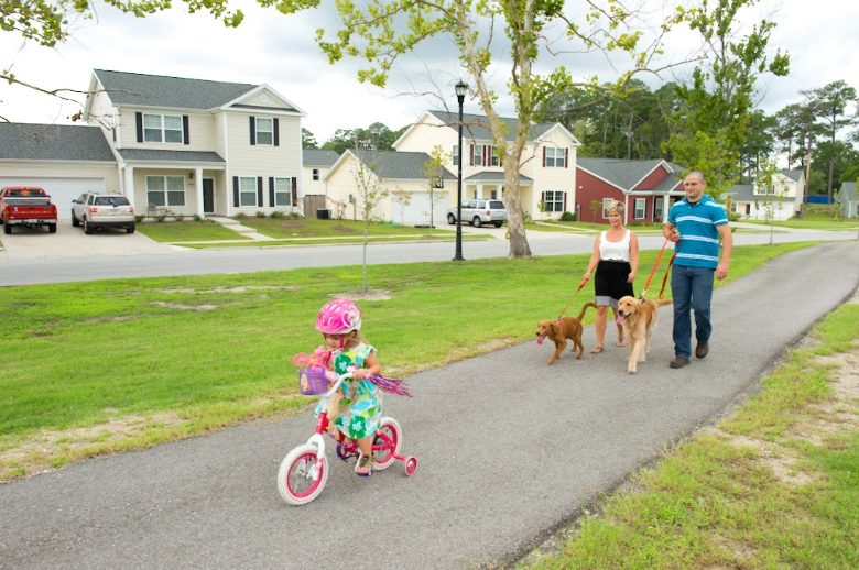 Walking Trail | Family Walking Dog | Military Housing Community