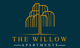 the willow logo - an orange line drawing of a willow tree on a deep blue background