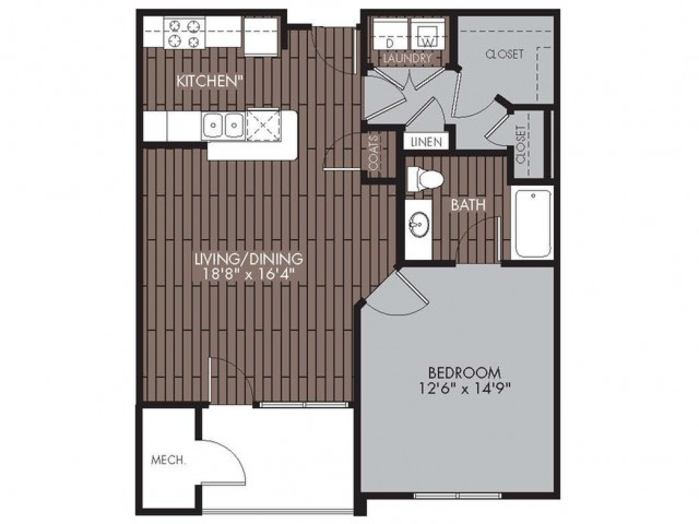 1 Bedroom Floor Plan | Apartments For Rent Chelmsford MA | Mill and 3 Apartments
