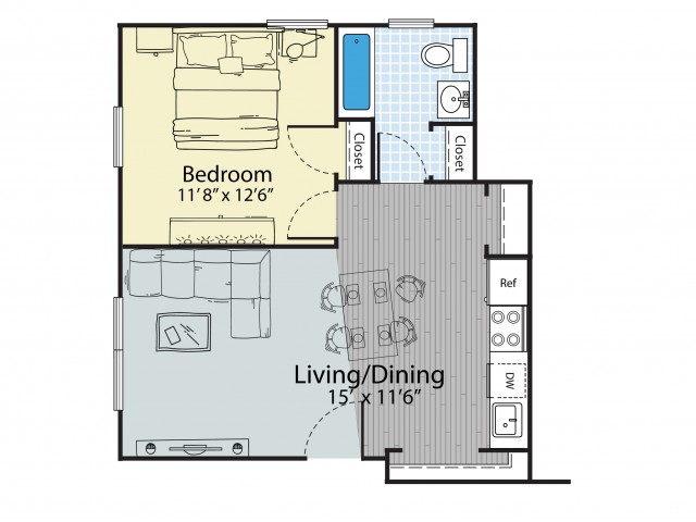 1 Bedroom Floor Plan | Apartment For Rent Dover NH | Princeton Dover