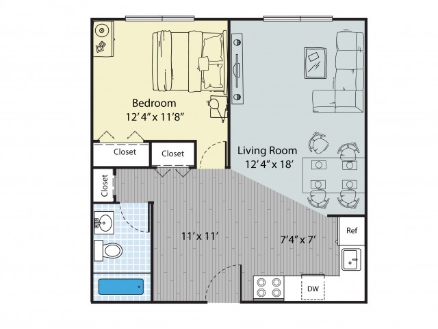 1 Bdrm Floor Plan | One Bedroom Apartments Dover NH | Princeton Dover