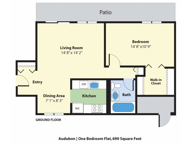 1 Bedroom Floor Plan | Apartments For Rent Falmouth Maine | Foreside Estates