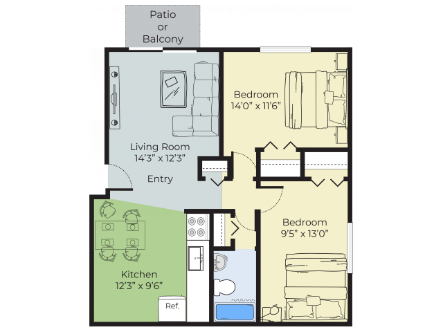 Monroe 2 Bed 1 Bath Floor Plan Pheasant Run Apartments Nashua Nh