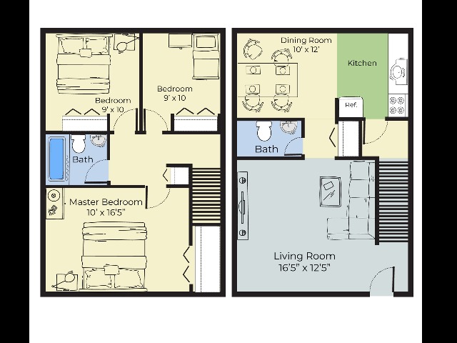 Three Bedroom Townhouse | 3-Bed, 1.5-Bath Floor Plan | Hilltop By ...