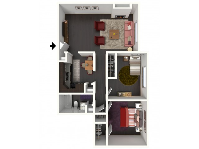 B1 Floorplan: 2 Bedroom, 1 Bathroom - 850 sqft