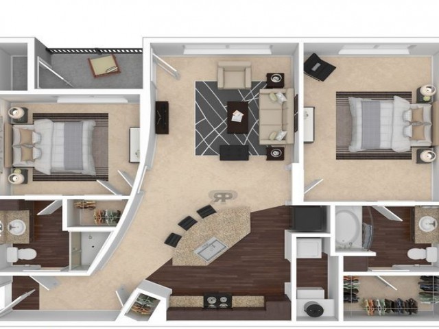 B1 Floorplan: 2 Bedroom, 2 Bathroom, 1101sqft