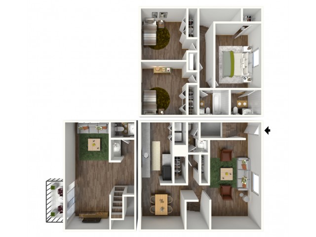 Furnished 3D Floorplan Avantic Renovation, Pinnacle, 3 Bedroom, 2.5 Bathroom, Townhome, 2000 SQFT