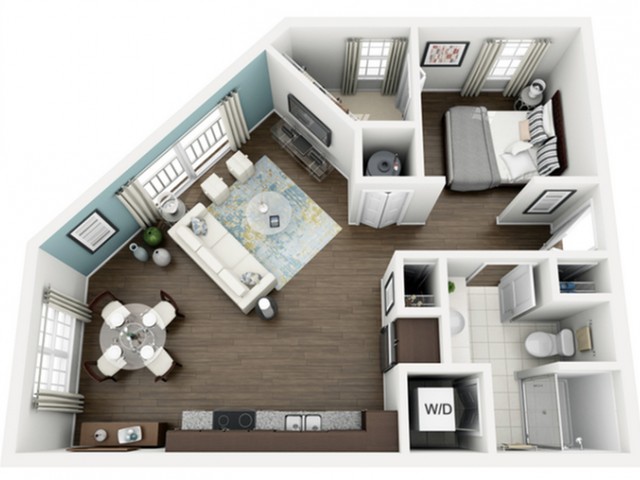 Allure Floor Plan | Studio with 1 Bath | 673 Square Feet | The Marq Highland Park | Apartment Homes