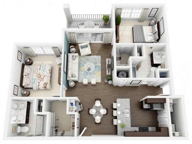 Elate Floor Plan | 2 Bedroom with 2 Bath | 1113 Square Feet | The Marq Highland Park | Apartment Homes