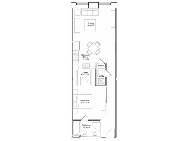 1X1-A6 Floor Plan | 1 Bedroom with 1 Bath | 694 Square Feet | Alpha Mill | Apartment Homes