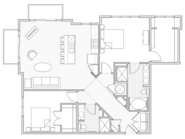 2X2-B11 Floor Plan | 2 Bedroom with 2 Bath | 1264 Square Feet | Alpha Mill | Apartment Homes