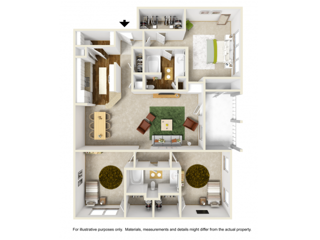 Rose Floor Plan | 3 Bedroom with 2 Bath | 1411 Square Feet | Summer Park | Apartment Homes
