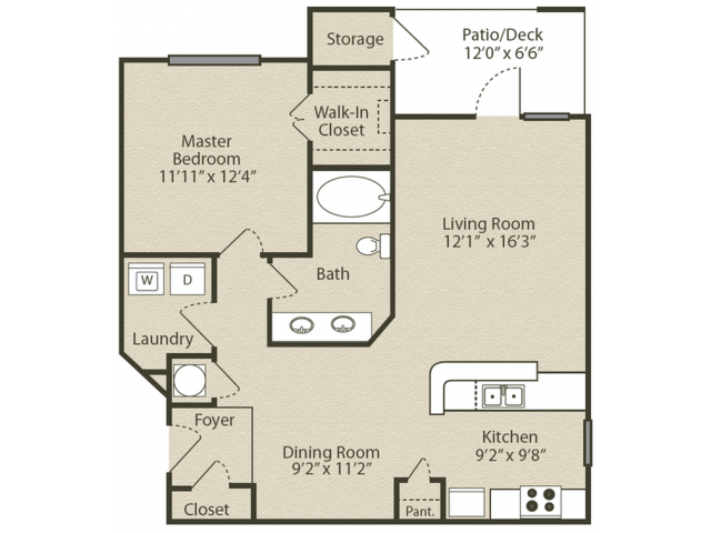 Grant Renovated Floor Plan | 1 Bedroom with 1 Bath | 843 Square Feet | Retreat at Peachtree City | Apartment Homes