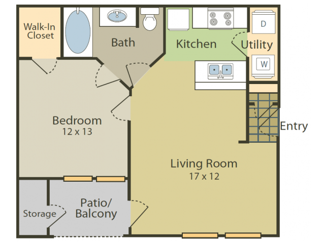 Degas A Floor Plan | 1 Bedroom with 1 Bath | 655 Square Feet | Stonebriar of Frisco | Apartment Homes
