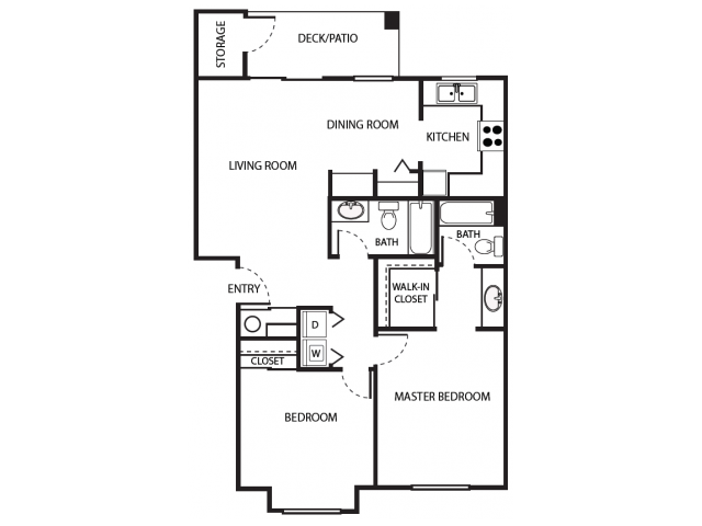 B2 Floor Plan | 2 Bedroom with 2 Bath | 951 Square Feet | Scott Mountain | Apartment Homes