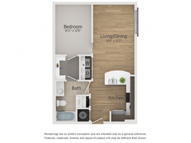 Roxy Floor Plan | 1 Bedroom with 1 Bath | 619 Square Feet | The Melrose | Apartment Homes