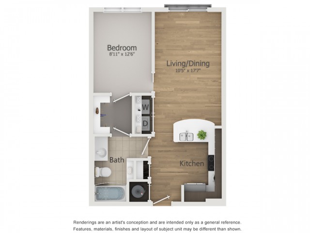 Regal Floor Plan | 1 Bedroom with 1 Bath | 620 Square Feet | The Melrose | Apartment Homes
