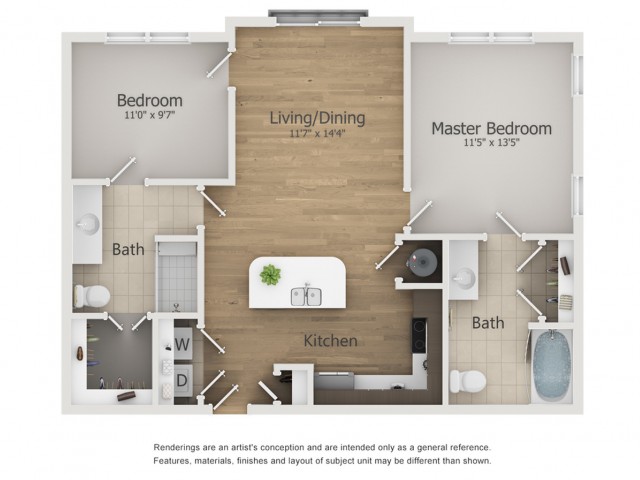Grande Floor Plan | 2 Bedroom with 2 Bath | 942 Square Feet | The Melrose | Apartment Homes