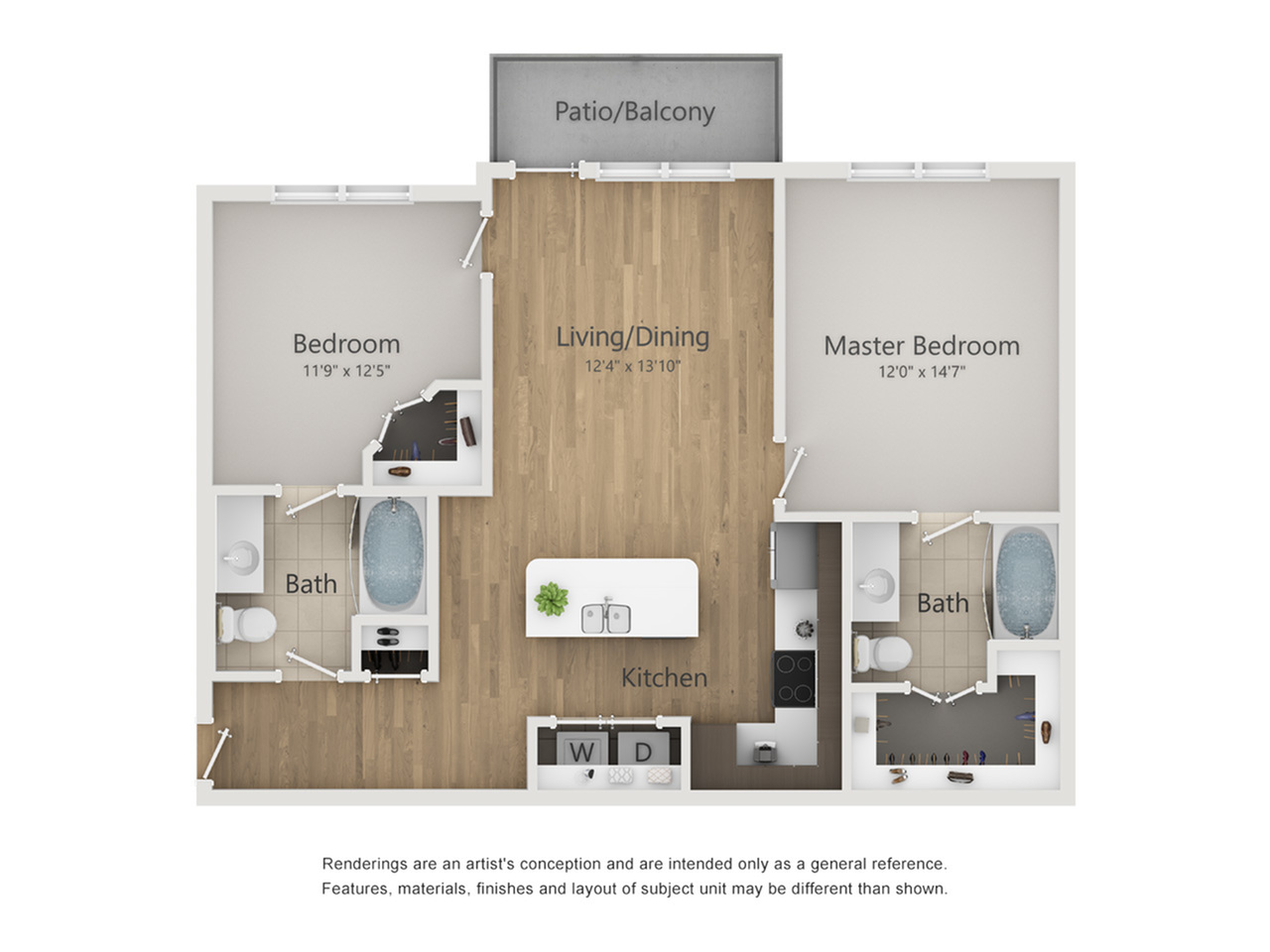 Commodore Floor Plan | 2 Bedroom with 2 Bath | 952 Square Feet | The Melrose | Apartment Homes