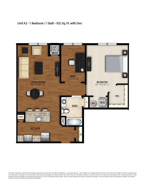 A2 Floor Plan | 1 Bedroom with 1 Bath | 935 Square Feet | Parc Westborough | Apartment Homes