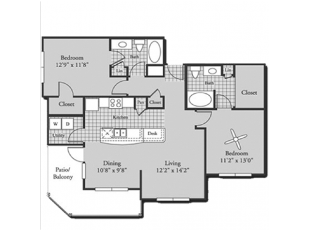 B3 Floor Plan | 2 Bedroom with 2 Bath | 1152 Square Feet | Bluffs at Vista Ridge | Apartment Homes