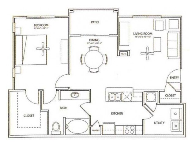 Chell Floor Plan | 1 Bedroom with 1 Bath | 897 Square Feet | Retreat at Stafford | Apartment Homes