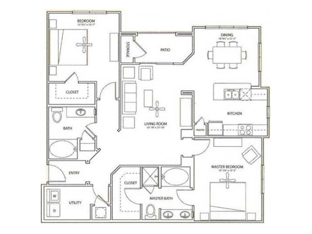 Orchard Floor Plan | 2 Bedroom with 2 Bath | 1312 Square Feet | Retreat at Stafford | Apartment Homes