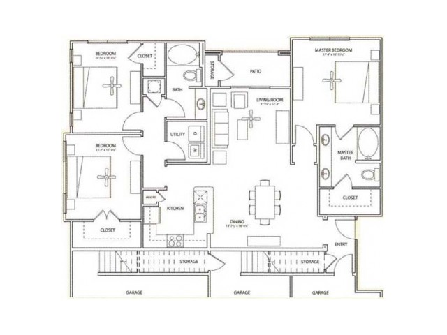 Earl Floor Plan | 3 Bedroom with 2 Bath | 1490 Square Feet | Retreat at Stafford | Apartment Homes