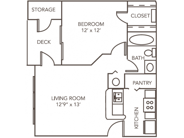 Renovated Ash Floor Plan | 1 Bedroom with 1 Bath | 603 Square Feet | 1070 Main | Apartment Homes