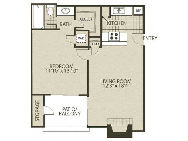 Renovated A1 Floor Plan | 1 Bedroom with 1 Bath | 600 Square Feet | The Oaks of North Dallas | Apartment Homes